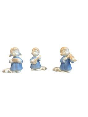 Colonial Candle Japan Ceramic Angel Candle Holders Set Of 3 Blue & White Figurin